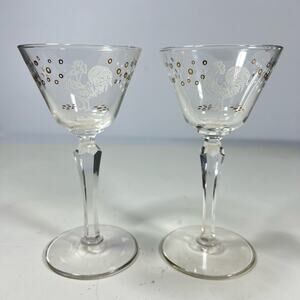 Libbey Chanticleer Rooster Liquor Cocktail Glass Set of 2